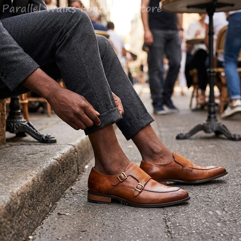 Men Shoes Oxford - Mocasines de doble hebilla para hombre,