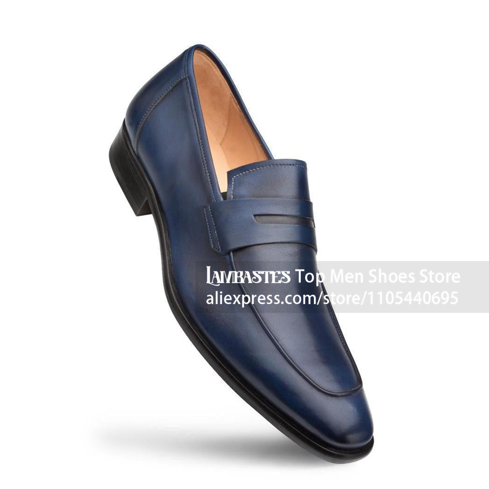 Men'S Shoes Navy Blue - Mocasines de cuero PU azul marino,