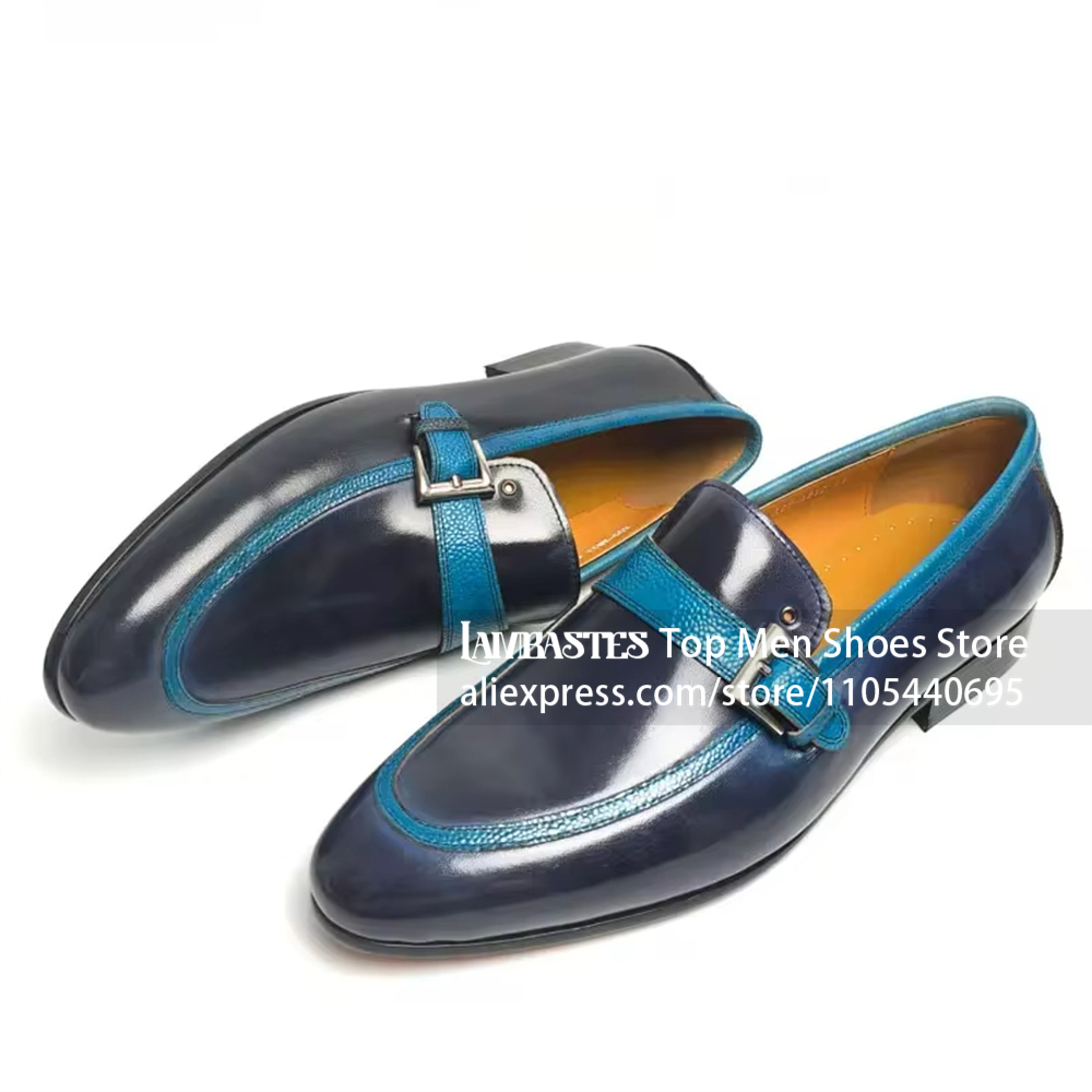 Men'S Shoes Navy Blue - Mocasines Penny Azul Marino con Hebilla