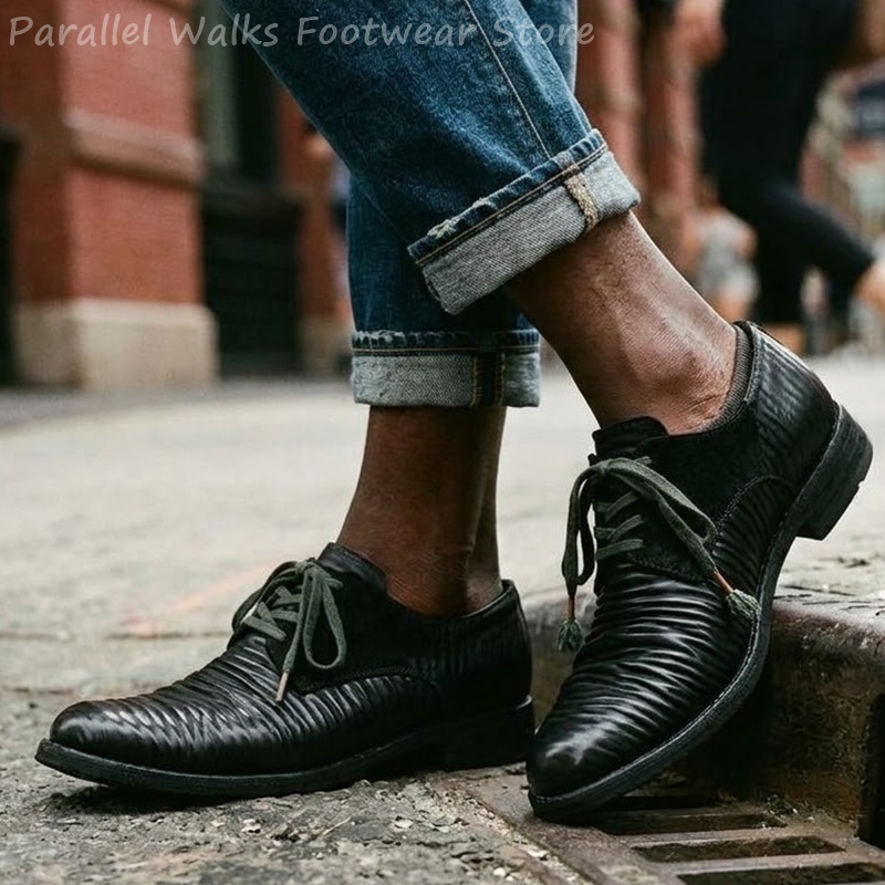 Zapatos Derby de cuero plisado - Men Shoes Oxford reseña y precio