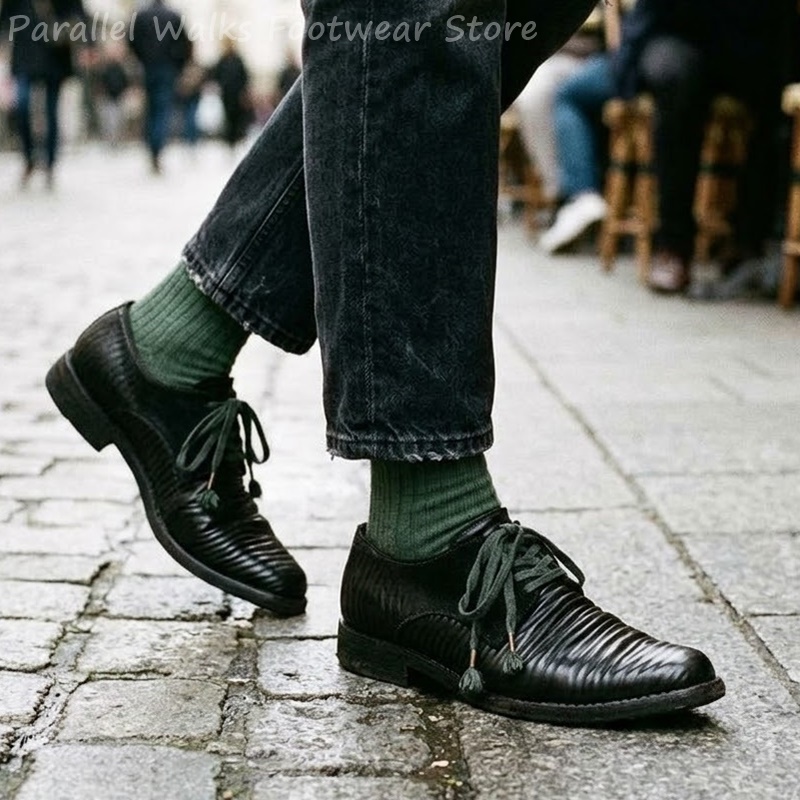 Zapatos Derby de cuero plisado - Men Shoes Oxford reseña y precio